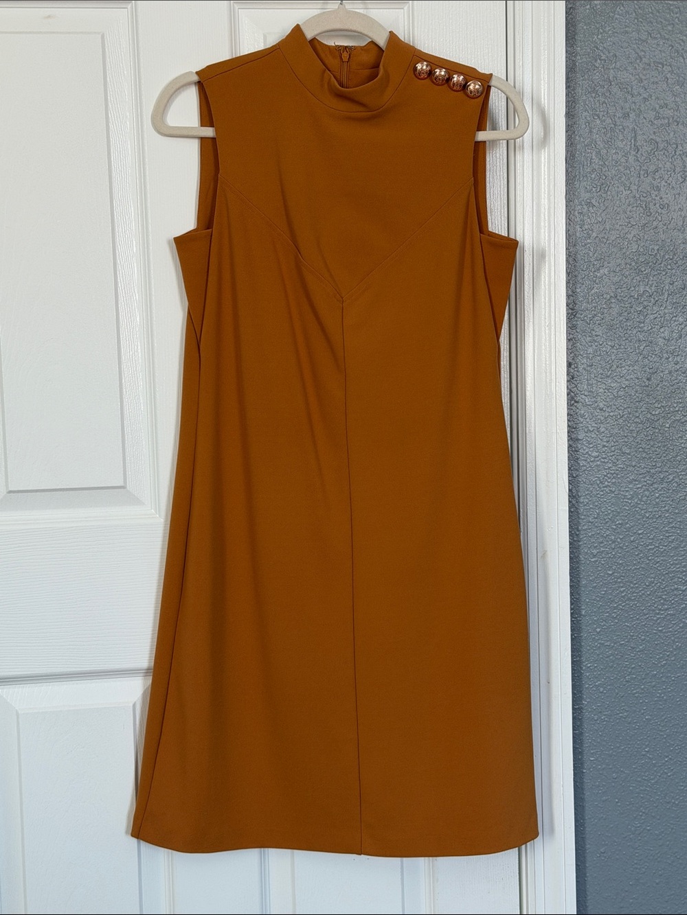 Ivanka Trump Sleeveless Mock Neck Mini Dress in Rust